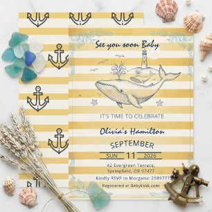 Invitation Baby Shower Océan Rayé Jaune Vintage