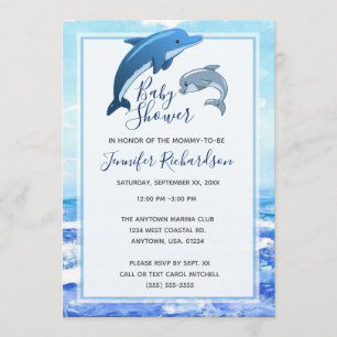 Invitation Baby shower océanique des dauphins et des bébés