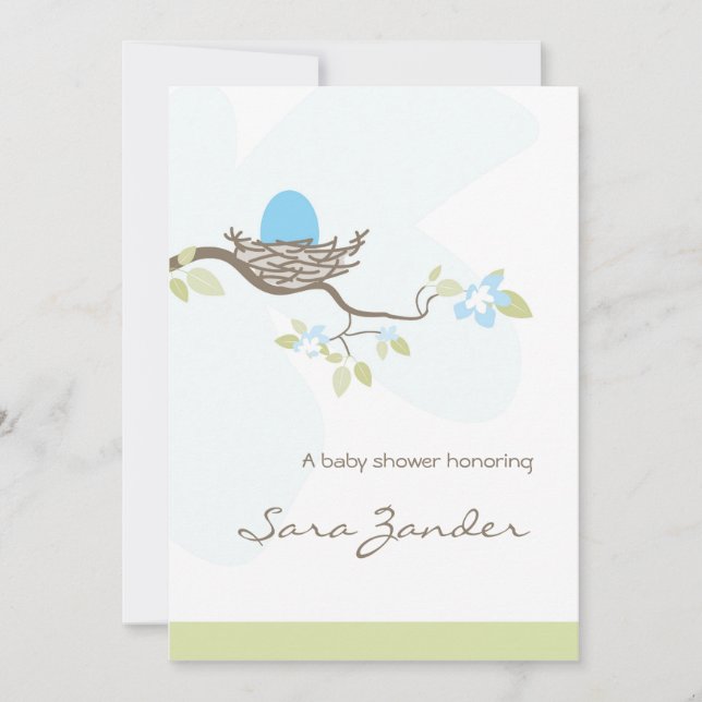 Invitation baby shower - Oeuf bleu dans le nid (Devant)