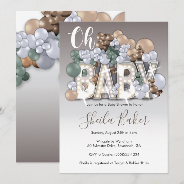Invitation baby shower - "Oh Baby" Genre Neutre (Devant / Derrière)