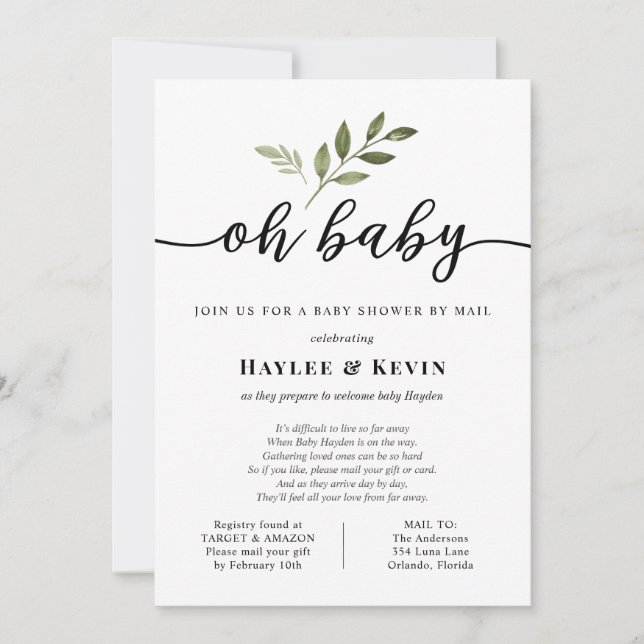 Invitation baby shower "Oh Baby" par courrier (Devant)