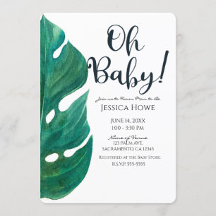 Invitation Baby shower Oh blanc et vert pour feuillets tropic
