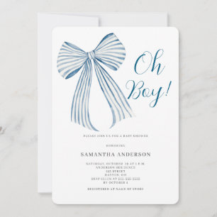 Invitation  Baby Shower Oh Boy Blue Bow Bébé