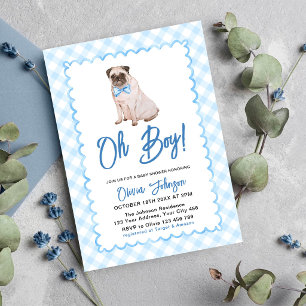 Invitation Baby Shower Oh Boy Gingham Bleu Chien