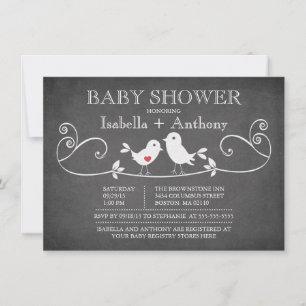 Invitation Baby Shower Oiseaux de l'Amour Tableau Noir Vintag