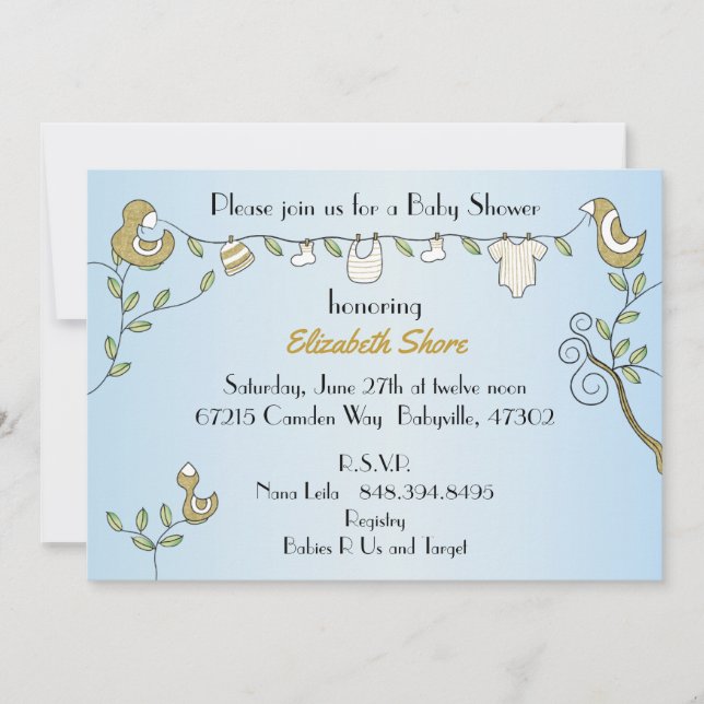Invitation baby shower "Oiseaux d'or" (Devant)