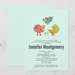 Invitation Baby Shower Oiseaux Fantaisistes Colorés et Mignon