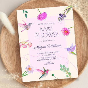 Invitation Baby shower oiseaux floraux