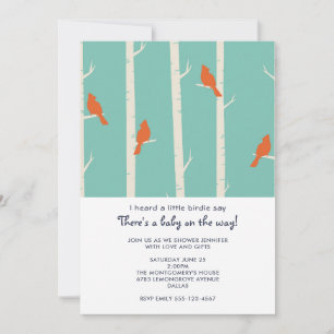 Invitation Baby Shower Oiseaux Orange sur Arbre de bouleau