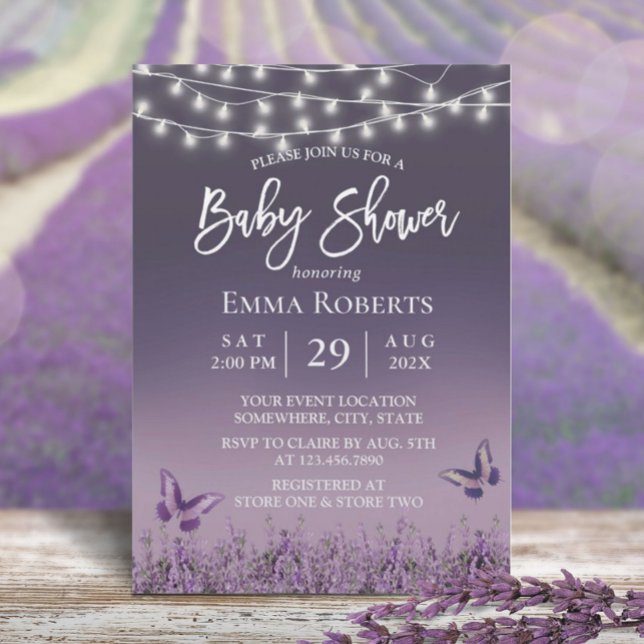Invitation Baby shower Ombre violet de papillon de fleurs de  (Créateur téléchargé)