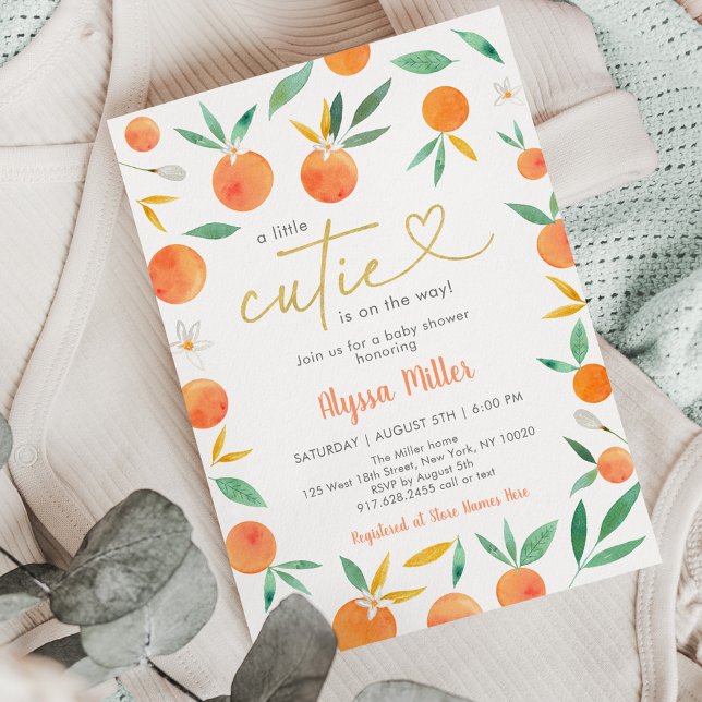 Invitation Baby shower Or Little Cutie Greenery (Créateur téléchargé)