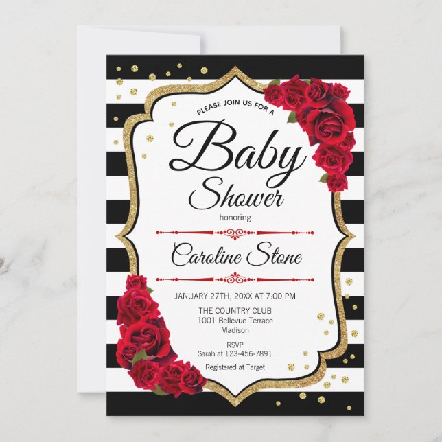 Invitation Baby shower - Or rouge blanc (Devant)