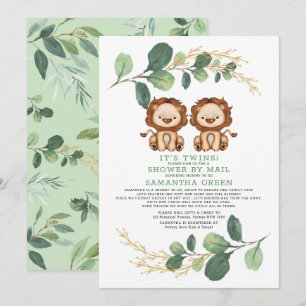 Invitation Baby shower Or Twin Lion moderne par courrier