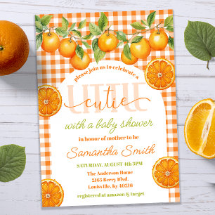 Invitation Baby Shower Orange Citron Gingham Petite Bébé Fill