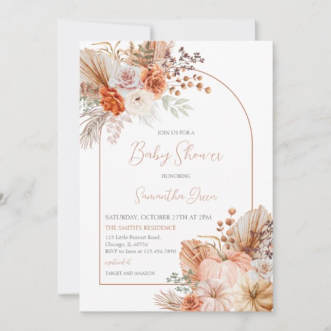 Invitation Baby shower Orange Citrouille (Devant)