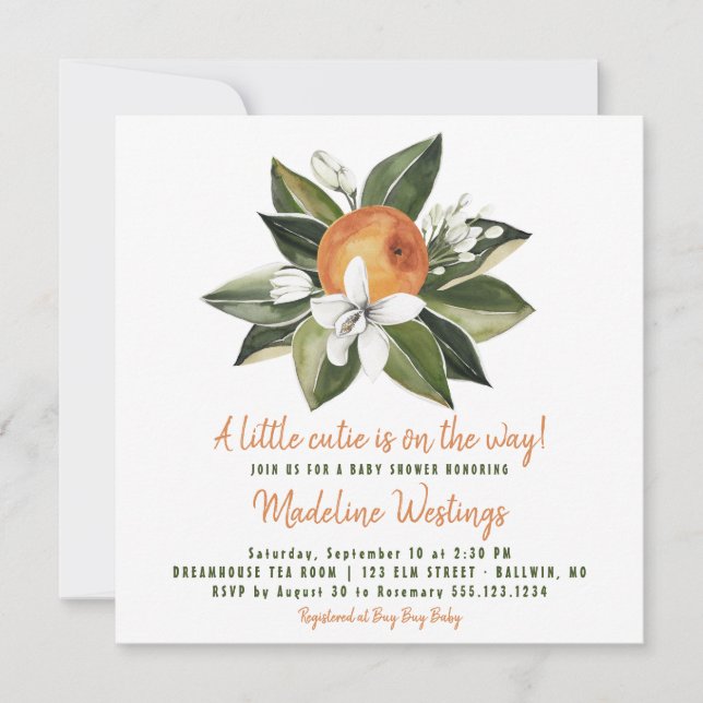 Invitation Baby shower Orange Cutie Genre Neutre (Devant)