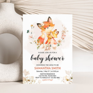 Invitation Baby shower Orange Floral Fox