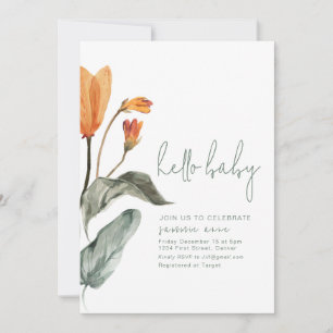 Invitation Baby shower orange simple et élégant