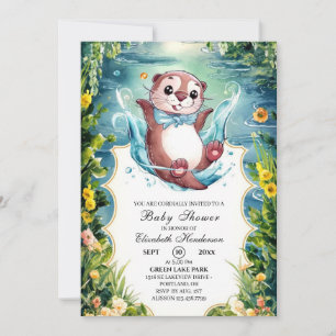 Invitation Baby shower Otter aquarelle
