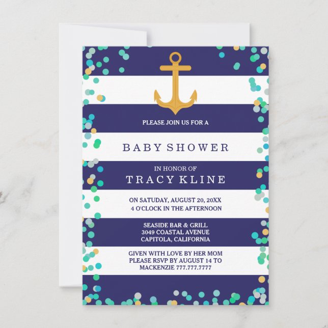 Invitation Baby shower ou saupoudrage des rayures et des poin (Devant)