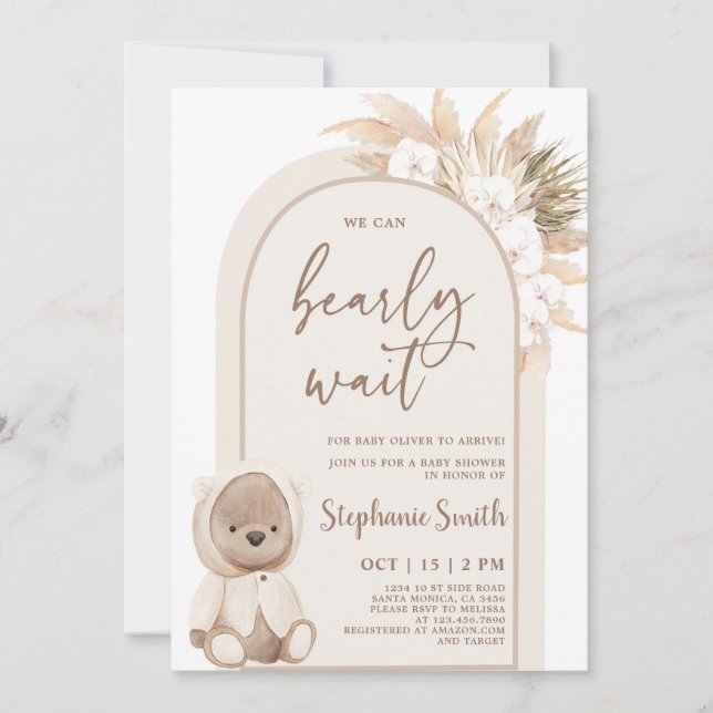 Invitation Baby shower Ours Arch Boho (Devant)