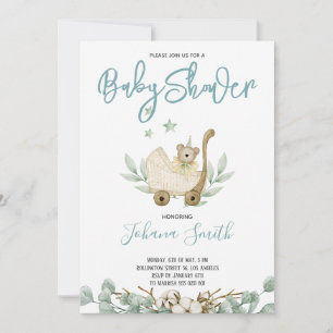 Invitation Baby shower Ours bleu aquarelle