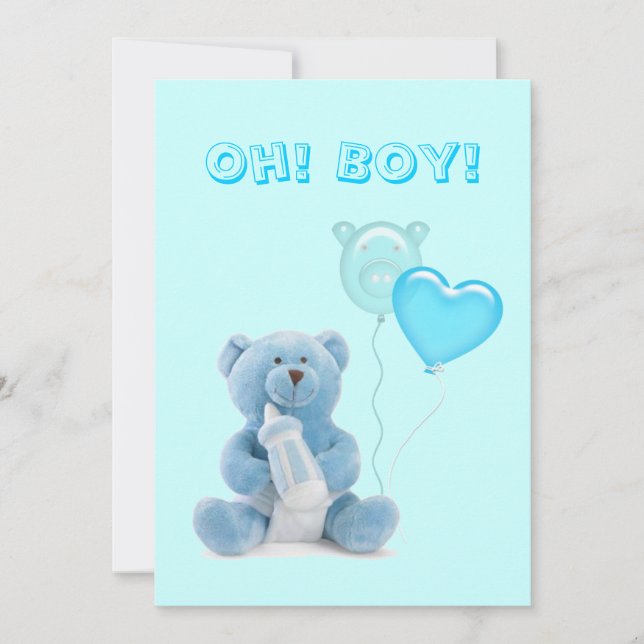 Invitation Baby shower Ours Bleu Teddy (Devant)