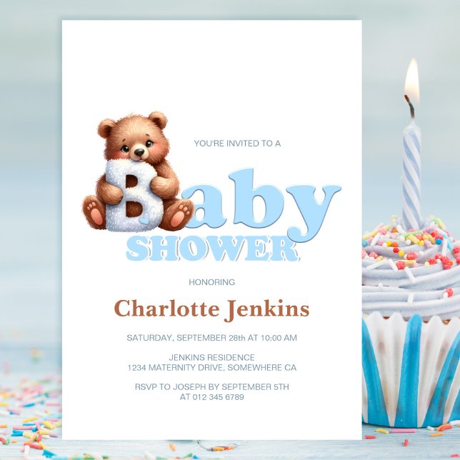 Invitation Baby shower Ours Bleu Teddy (Créateur téléchargé)