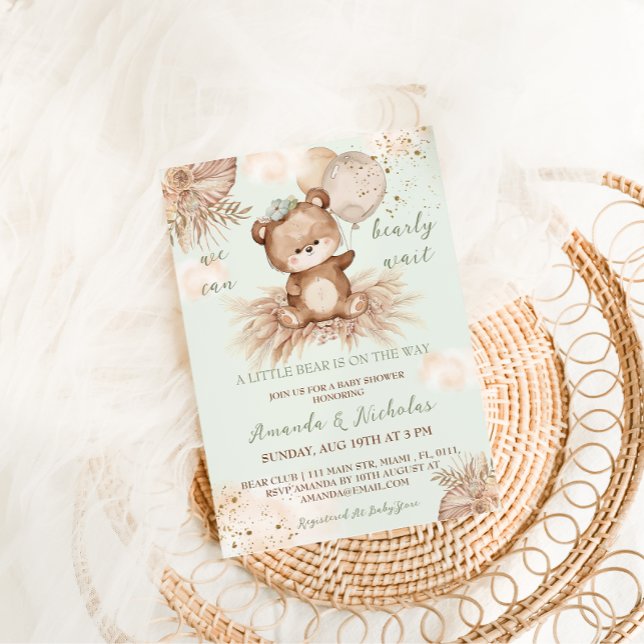 Invitation Baby Shower Ours Brun Bohème (Créateur téléchargé)