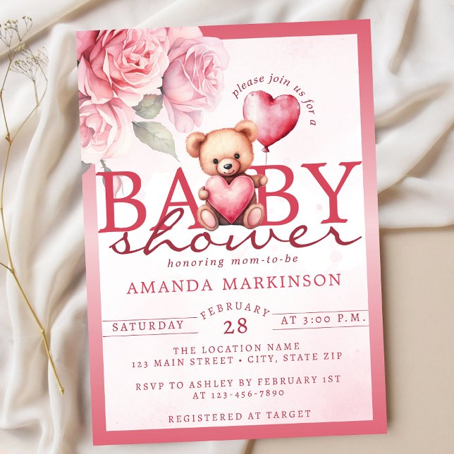 Invitation Baby Shower Ours en peluche à la Saint-Valentin aq (Créateur téléchargé)