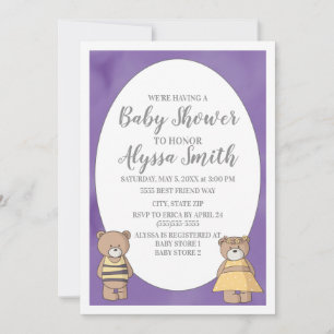 Invitation Baby Shower Ours en peluche aquarelle violette
