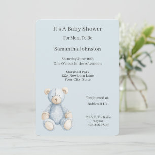 Invitation Baby-Shower Ours en Peluche Bleu