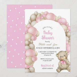 Invitation Baby shower ours en peluche en arc rose