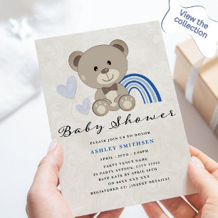 Invitation Baby shower Ours En Teddy (Bleu)