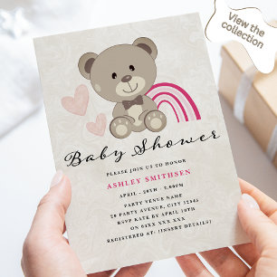 Invitation Baby shower Ours En Teddy (Rose)