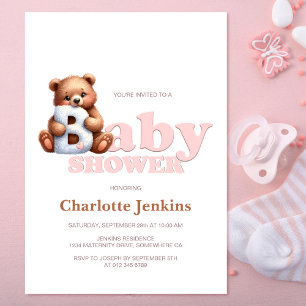 Invitation Baby shower Ours En Teddy Rose Cute