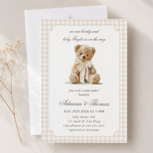 Invitation Baby-Shower Ours Gingham Vintage
