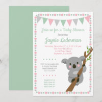 Invitation Baby shower Ours Koala Filles Monnaie R