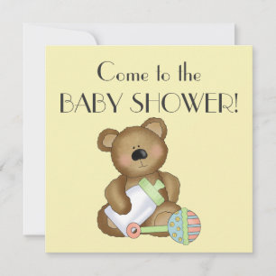 Invitation Baby shower+Ours mignon/Bouteille bébé/Béton