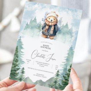 Invitation Baby shower Ours mou de la forêt d'hive