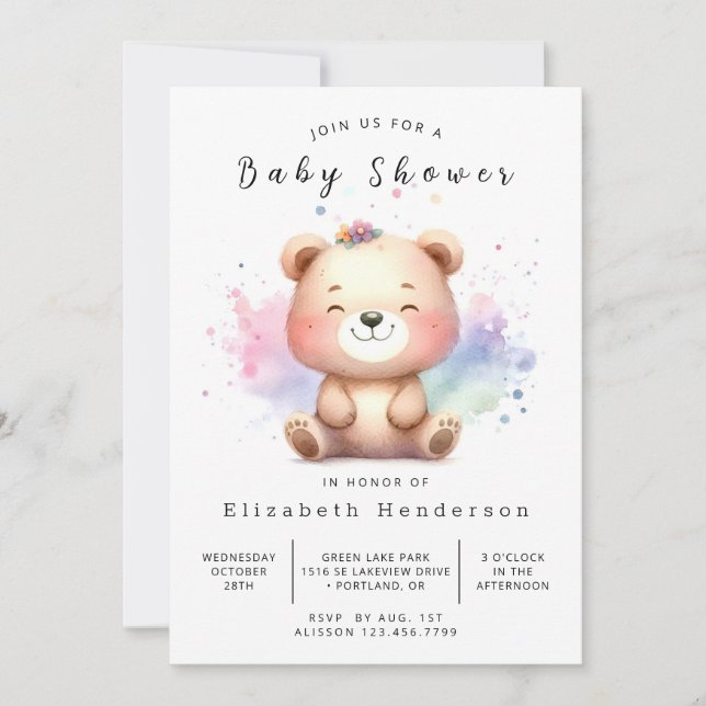 Invitation Baby shower Ours numérique Boho (Devant)