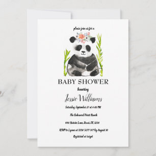 Invitation Baby shower Ours Panda Nature noire et blanche