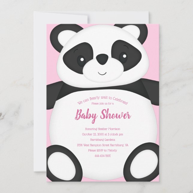 Invitation Baby shower Ours Panda Rose (Devant)