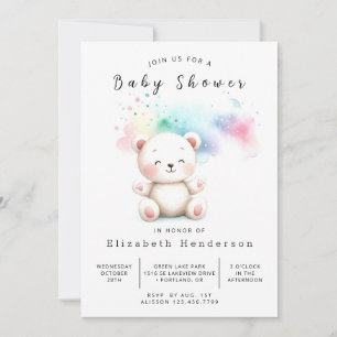 Invitation Baby shower Ours Pastel Aquarelle
