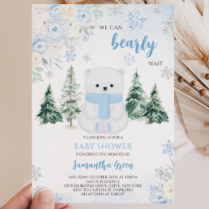 Invitation Baby Shower Ours Polaire Bleu