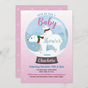 Invitation Baby shower Ours polaire d'hiver Globe des neiges 