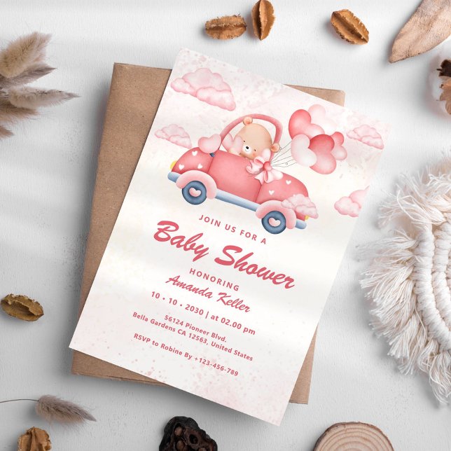 Invitation Baby shower Ours Rose (Créateur téléchargé)