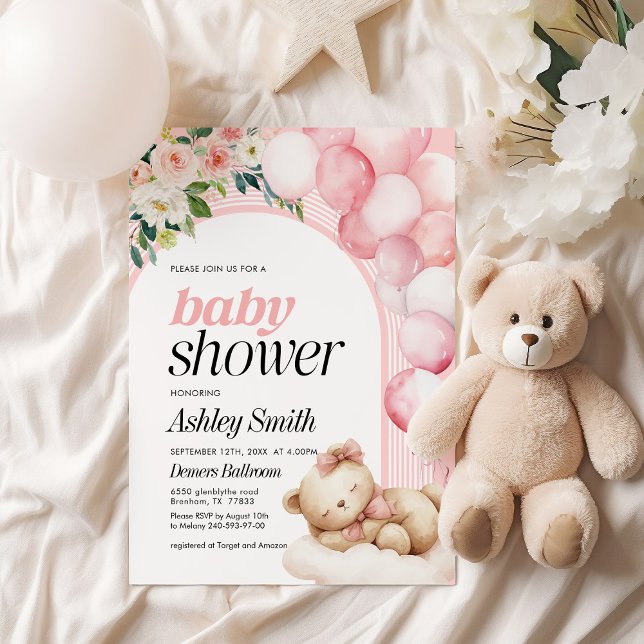 Invitation baby shower Ours Rose (Créateur téléchargé)
