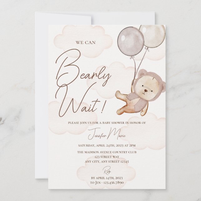 Invitation Baby shower Ours Teddy (Devant)