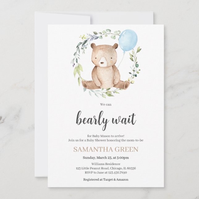 Invitation Baby shower Ours verdoyant (Devant)